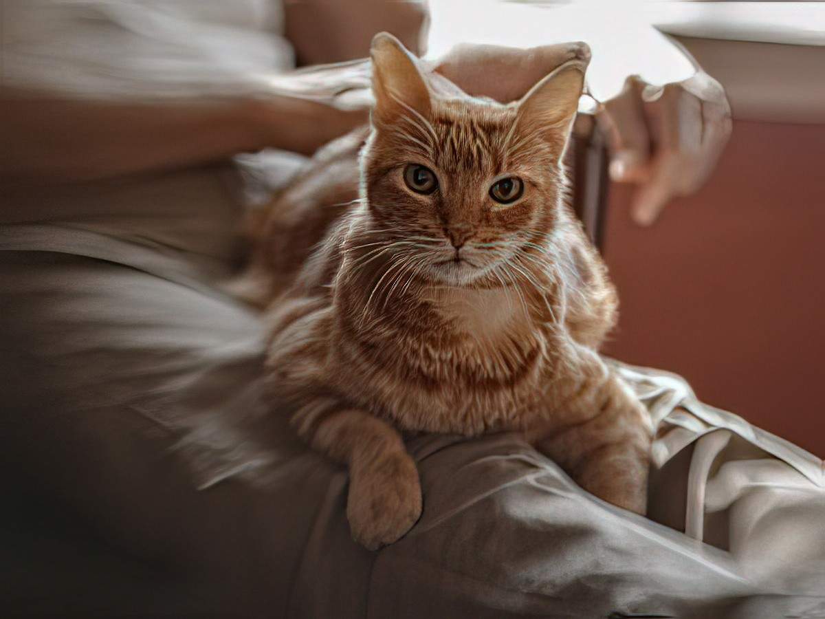 A cat lying on a person's lap